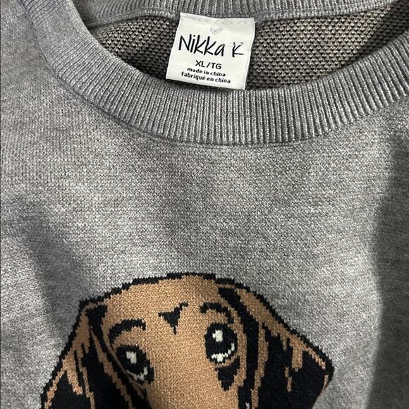 Nikka K Dog Graphic Novelty Sweater Dachshund Puppy Bow Pearl Christmas NEW XL - Picture 5 of 10